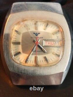 Rare Square Vintage 1970's Wittnauer Swiss Automatic Day Date Watch Stainless