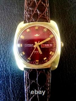 Rare Swiss Mondia 777 Automatic Used Vintage Gents Wrist Leather Watch 92-558-2