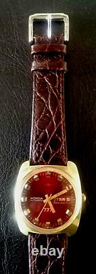 Rare Swiss Mondia 777 Automatic Used Vintage Gents Wrist Leather Watch 92-558-2
