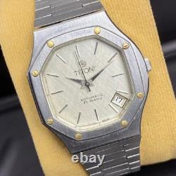 Rare Tiotoni Oak Style Automatic 8026 Silver Dial Swiss Made Date Vintage Watch