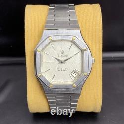 Rare Tiotoni Oak Style Automatic 8026 Silver Dial Swiss Made Date Vintage Watch