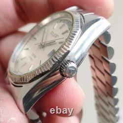 Rare Tissot President Automatic Day Date Linen Dial Silver Swiss Vintage Watch