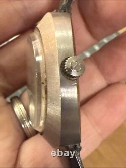 Rare UFO Vintage Swiss Elgin Ellipse Watch Silver tone Men's leather Band Works