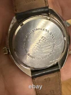 Rare UFO Vintage Swiss Elgin Ellipse Watch Silver tone Men's leather Band Works