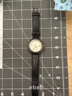 Rare UFO Vintage Swiss Elgin Ellipse Watch Silver tone Men's leather Band Works