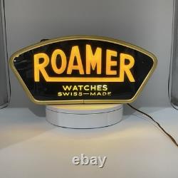 Rare Vintage 1950's Roamer Swiss Made Watches Light Up Sign Works! Free Shipping
