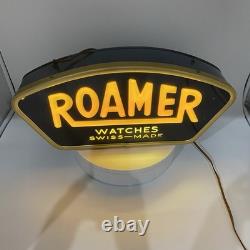 Rare Vintage 1950's Roamer Swiss Made Watches Light Up Sign Works! Free Shipping