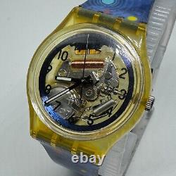 Rare Vintage 1994 Swatch Swiss Quartz Watch Men Clear Skeleton Analog New Batter