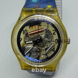 Rare Vintage 1994 Swatch Swiss Quartz Watch Men Clear Skeleton Analog New Batter