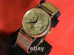 Rare Vintage 9ct Gold Rocina Liverty Mens Watch & Gp Mesh Band Quarzt Swiss