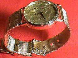 Rare Vintage 9ct Gold Rocina Liverty Mens Watch & Gp Mesh Band Quarzt Swiss