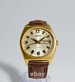 Rare Vintage Arnex Automatic AS 2066 Swiss 25 Jewel Day-Date Luxury Watch