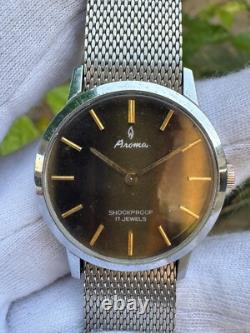 Rare Vintage Aroma Tiger Eye Stone Dial Manual Winding Swiss Made Watch 31MM