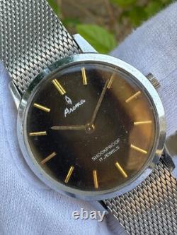 Rare Vintage Aroma Tiger Eye Stone Dial Manual Winding Swiss Made Watch 31MM