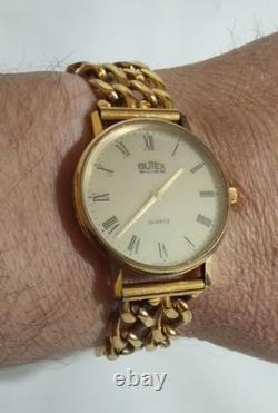Rare Vintage BUTEX Swiss Quartz Gold Plated Double Chain Bracelet Watch