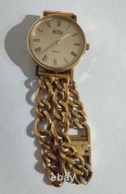 Rare Vintage BUTEX Swiss Quartz Gold Plated Double Chain Bracelet Watch