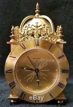 Rare Vintage Brass Swiza 8 Day Travel Alarm Clock Made in Swiss