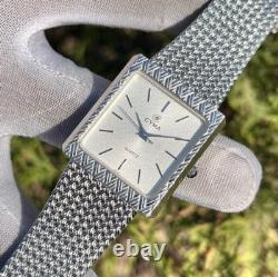 Rare Vintage Cyma Elegant White Textured Dial Tank Shape Swiss Quartz Watch 724