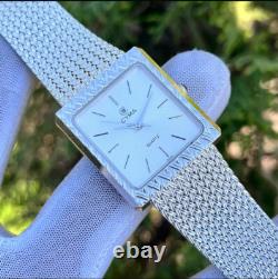 Rare Vintage Cyma Elegant White Textured Dial Tank Shape Swiss Quartz Watch 724