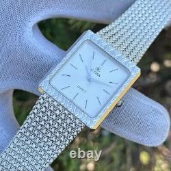 Rare Vintage Cyma Elegant White Textured Dial Tank Shape Swiss Quartz Watch 724