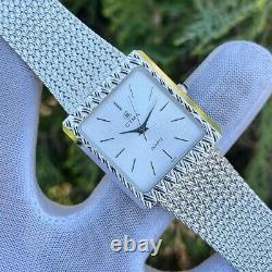 Rare Vintage Cyma Elegant White Textured Dial Tank Shape Swiss Quartz Watch 724