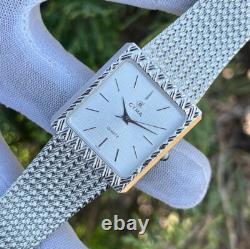Rare Vintage Cyma Elegant White Textured Dial Tank Shape Swiss Quartz Watch 724