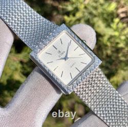 Rare Vintage Cyma Elegant White Textured Dial Tank Shape Swiss Quartz Watch 724