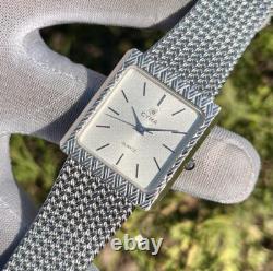 Rare Vintage Cyma Elegant White Textured Dial Tank Shape Swiss Quartz Watch 724