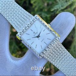Rare Vintage Cyma Elegant White Textured Dial Tank Shape Swiss Quartz Watch 724