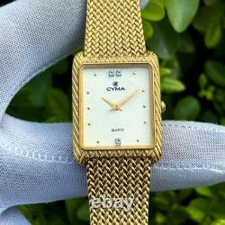 Rare Vintage Cyma Tank Shape Sand Textured Dial Swiss Made Men Quartz Watch 803