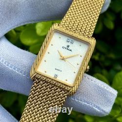 Rare Vintage Cyma Tank Shape Sand Textured Dial Swiss Made Men Quartz Watch 803