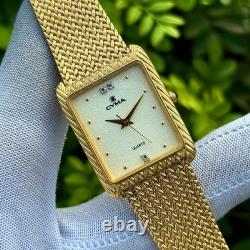Rare Vintage Cyma Tank Shape Sand Textured Dial Swiss Made Men Quartz Watch 803
