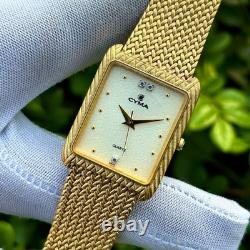 Rare Vintage Cyma Tank Shape Sand Textured Dial Swiss Made Men Quartz Watch 803