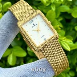 Rare Vintage Cyma Tank Shape Sand Textured Dial Swiss Made Men Quartz Watch 803
