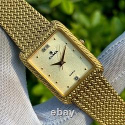Rare Vintage Cyma Tank Shape Sand Textured Dial Swiss Made Men Quartz Watch 803
