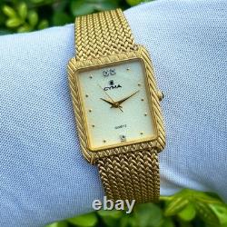 Rare Vintage Cyma Tank Shape Sand Textured Dial Swiss Made Men Quartz Watch 803