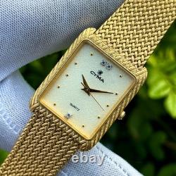 Rare Vintage Cyma Tank Shape Sand Textured Dial Swiss Made Men Quartz Watch 803