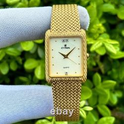 Rare Vintage Cyma Tank Shape Sand Textured Dial Swiss Made Men Quartz Watch 803