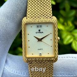 Rare Vintage Cyma Tank Shape Sand Textured Dial Swiss Made Men Quartz Watch 803