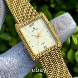 Rare Vintage Cyma Tank Shape Sand Textured Dial Swiss Made Men Quartz Watch 803