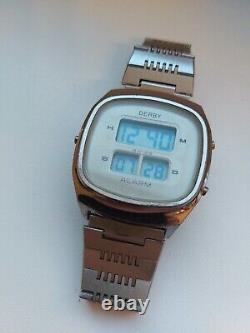 Rare Vintage DERBY LCD Alarm Watch 1970s ESA 934.912 Swiss Made Date