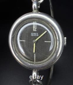 Rare Vintage EMKA Genève Swiss 800 Silver Bangle Bracelet Watch Working Wind-Up