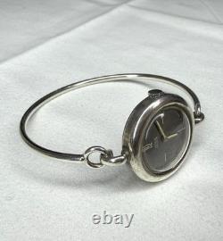 Rare Vintage EMKA Genève Swiss 800 Silver Bangle Bracelet Watch Working Wind-Up