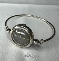 Rare Vintage EMKA Genève Swiss 800 Silver Bangle Bracelet Watch Working Wind-Up