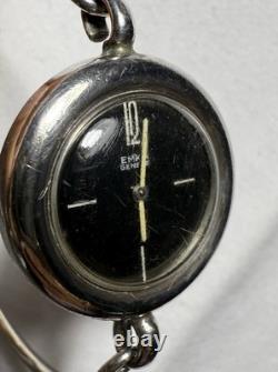 Rare Vintage EMKA Genève Swiss 800 Silver Bangle Bracelet Watch Working Wind-Up