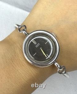 Rare Vintage EMKA Genève Swiss 800 Silver Bangle Bracelet Watch Working Wind-Up
