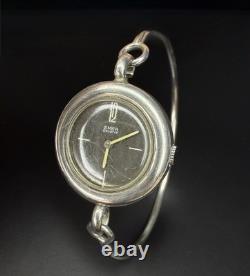 Rare Vintage EMKA Genève Swiss 800 Silver Bangle Bracelet Watch Working Wind-Up