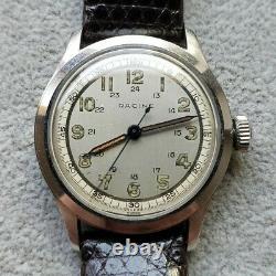 Rare Vintage Gallet Racine Military Watch, 17J Swiss, All Steel, Luminous Dial