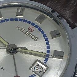 Rare Vintage Helbros Alarm & Date Swiss Made Winds & Runs Alarm Works
