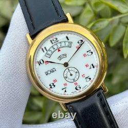 Rare Vintage Hoga Side Seconds Railway Dial Day & Date Swiss Men's Quartz Watch